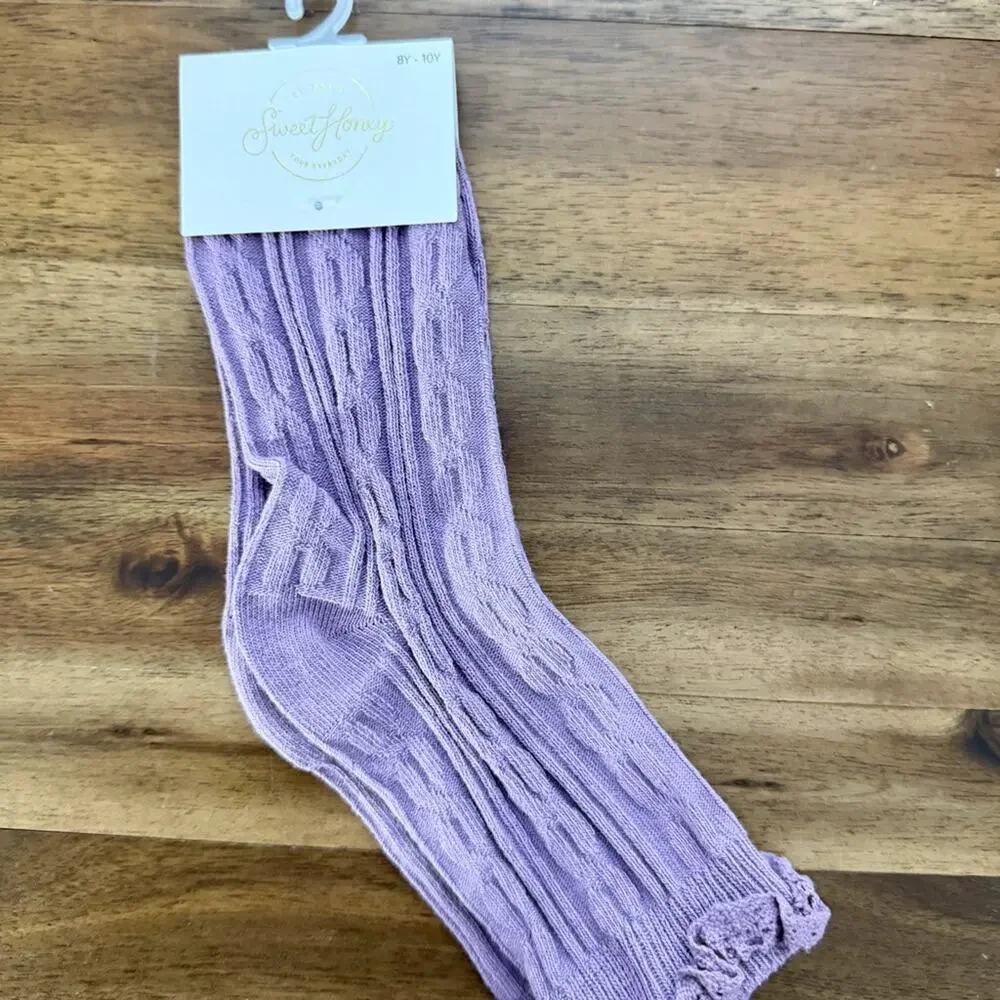 NEW SweetHoney Purple Ankle Cable Knit Socks 8/10 Girls Accessories